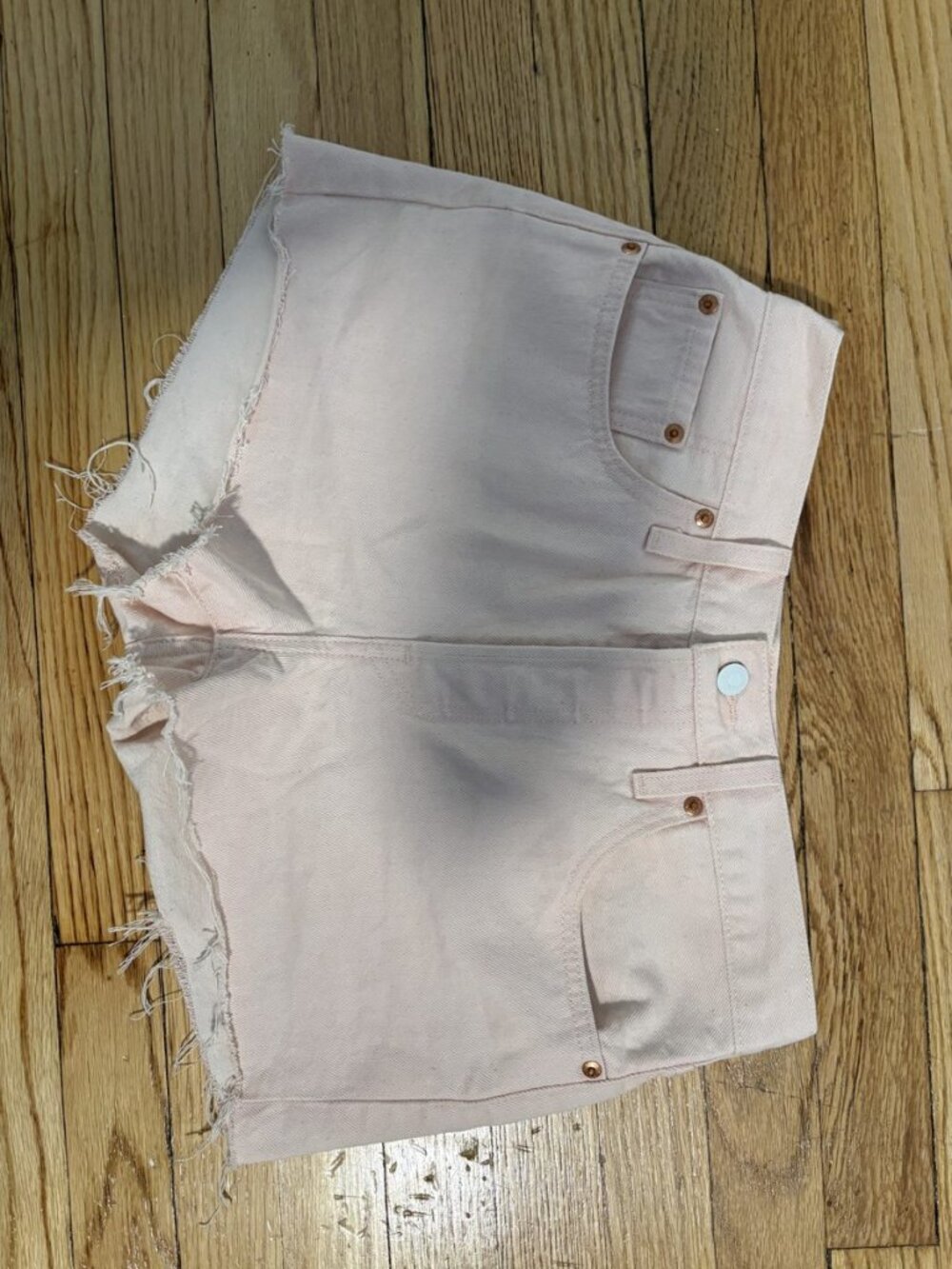 Levi's 501 High Rise Cutoff Shorts Pale Pink Custom Button Raw Hem 28